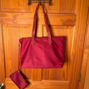 NWOT Kate Spade Coach Cherry Red Medium Packable Nylon Tote with Matching Pouch
